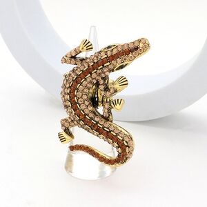 Brown Crystal Alligator Stretch Fashion Ring Rhinestone Finger Adjustable